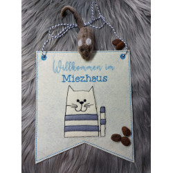 Stickdatei ITH - Wimpel Ösen "Willkommen im Miezhaus"